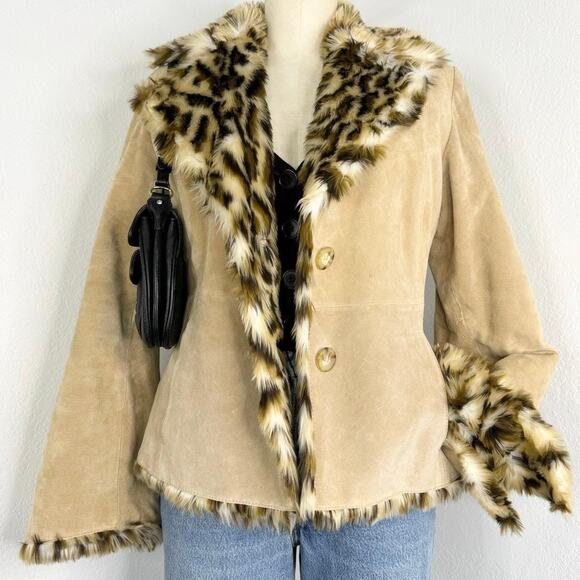 Y2K Penny Lane Afghan Coat Suede Faux Fur Animal Print Size Large - Picture 1 of 10